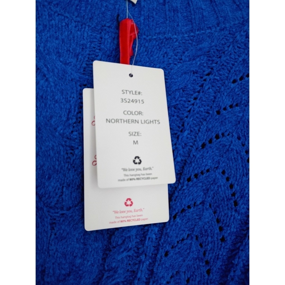 Pink Rose NWT Vibrant Stylish Cropped Knit Sweater Blue Cable Texture M - Picture 5 of 9